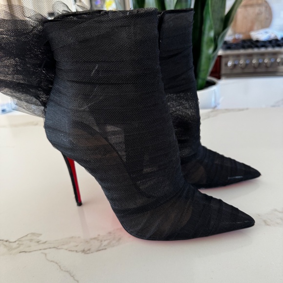 CHRISTIAN LOUBOUTIN  Tulle Nappa Libellibooty 100 Ankle Boots 39 Black - Picture 4 of 7